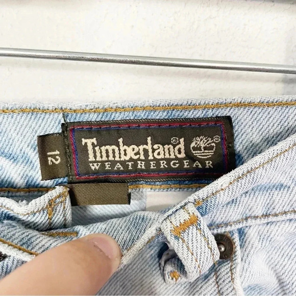 Rare⭐️ Vintage 90’s Timberland Women’s High Waist Raw Hem Baggy Jeans Waist 30” - Picture 4 of 12